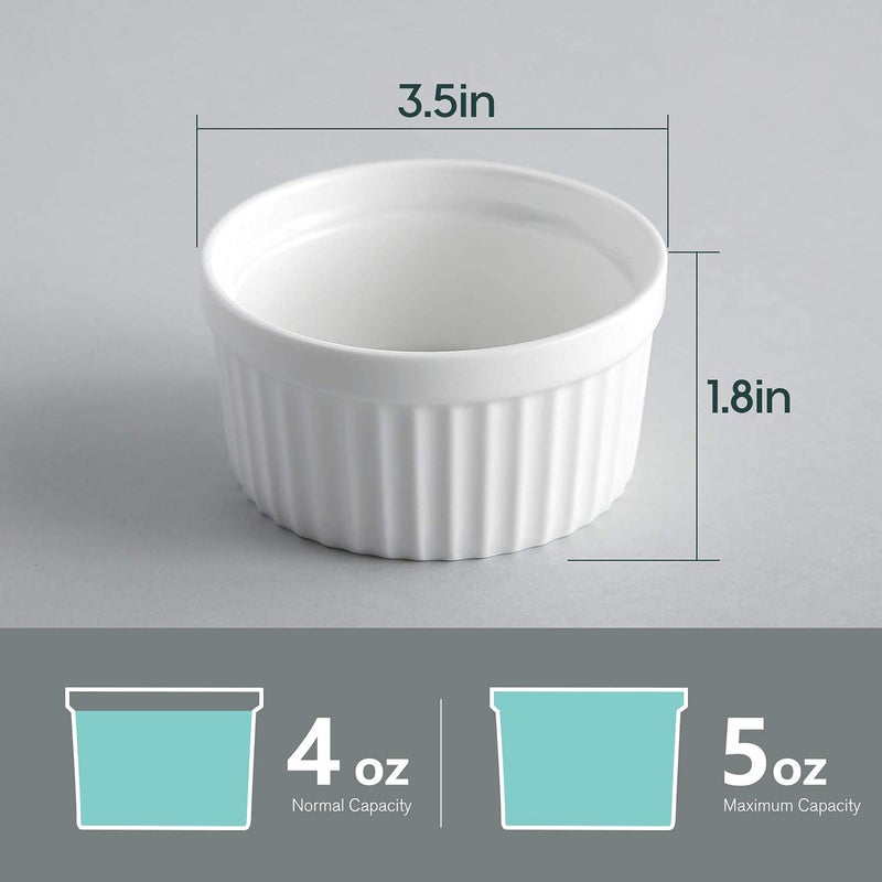 Samsle Porcelain Ramekins 4 oz Oven Safe, Small Souffle Dishes for Creme Brulee, Ice Cream, Dipping and Sauces Cup, Ceramic White Mini Baking Bowls Set of 6 - Image 2